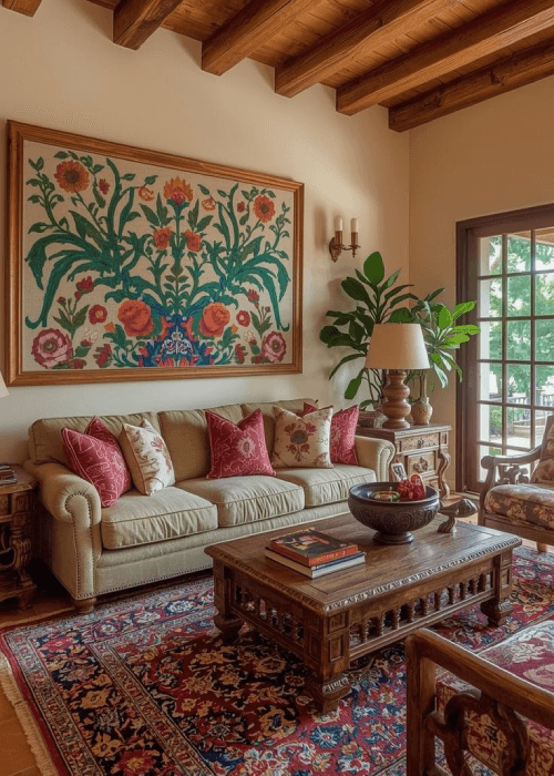 Floral print fabric inspired by traditional Indian textiles