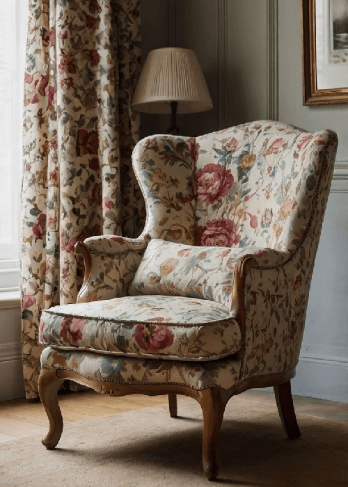 floral and patterned textiles shaping the mood of a home interior
