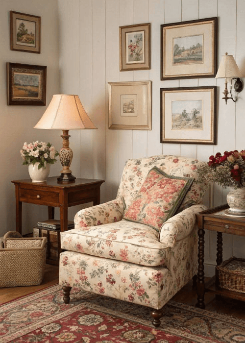 floral and patterned textiles shaping the mood of a home interior