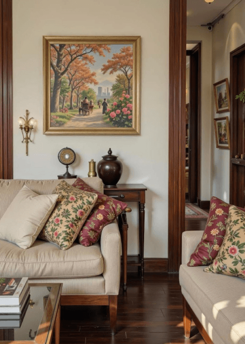 printed fabrics and floral patterns used in home interior