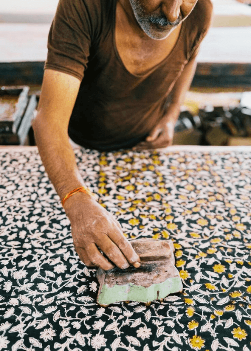 Traditional Sanganeri wooden printing blocks with floral motifs used in textile printing