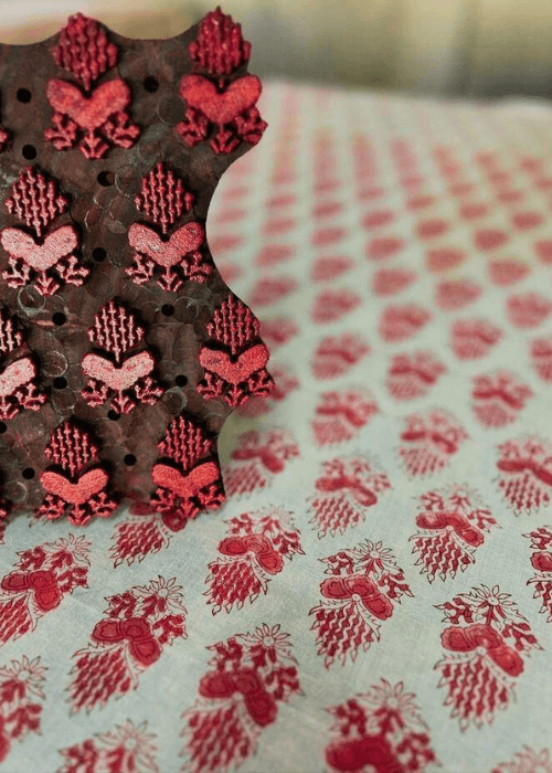 Traditional Sanganeri wooden printing blocks with floral motifs used in textile printing
