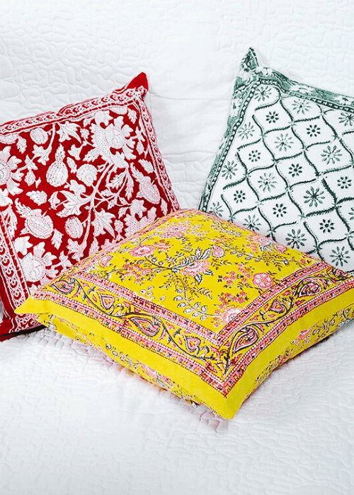 Floral furnishings featuring traditional Sanganeri hand block printed cotton