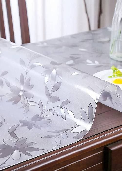 Close up of plastic heavy material, an outdated trend in home decor 