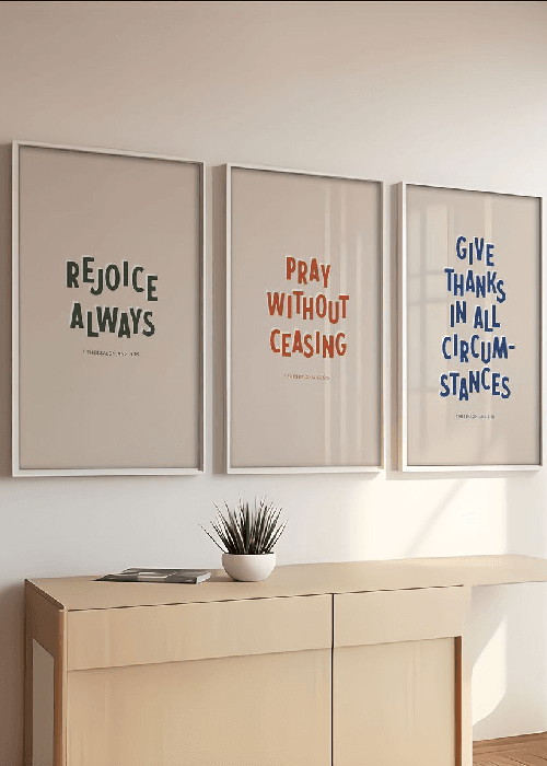 Decorative word art sign displayed on a living room wall