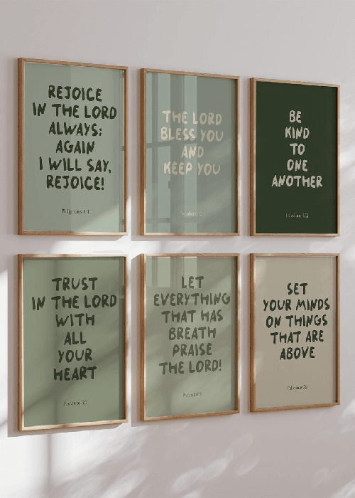 Decorative word art sign displayed on a living room wall