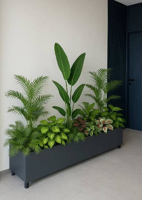 Plastic indoor plants creating  interior styling