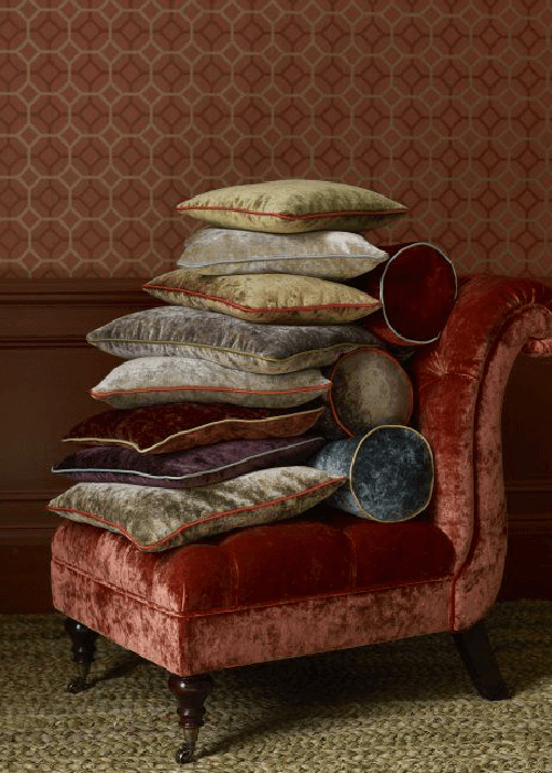 Winter-ready home fabrics including velvet, chenille, wool, fleece, flannel, brushed cotton, quilted cotton, cashmere and layered textiles for sofas and bedding