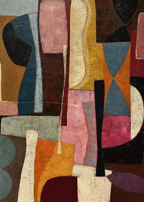 Abstract printed fabric with expressive forms and fluid patterns used in modern home decor