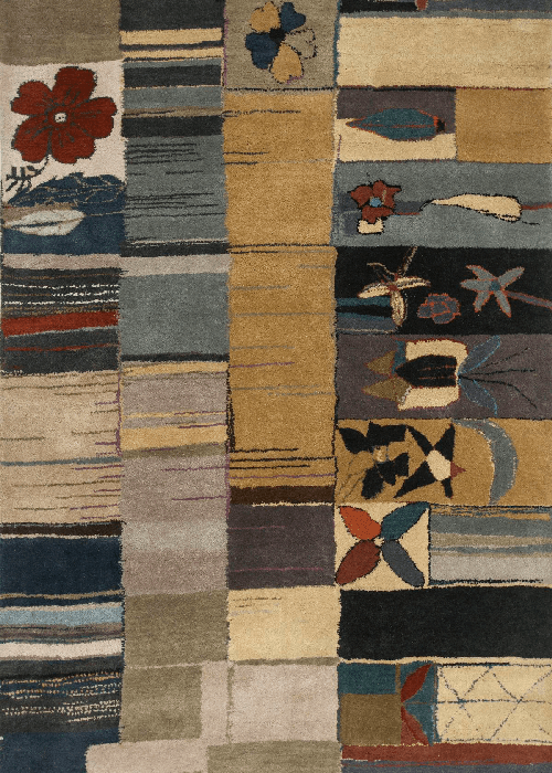 Abstract printed fabric with expressive forms and fluid patterns used in modern home decor