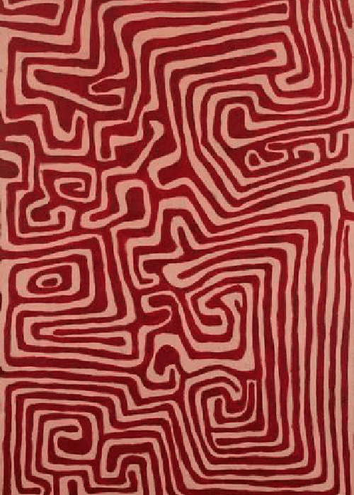 Abstract printed fabric with expressive forms and fluid patterns used in modern home decor