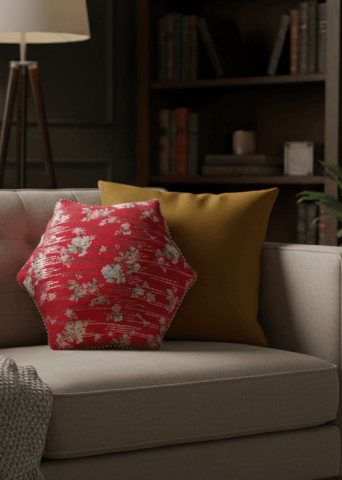 PhoolBagan georgette cushion cover with soft matte texture and fluid drape for summer interiors. Floral home furnishings by PhoolBagan 