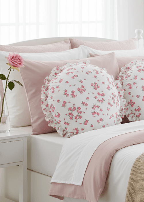 PhoolBagan georgette cushion cover with soft matte texture and fluid drape for summer interiors. Floral home furnishings by PhoolBagan 