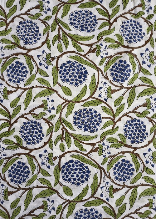 Sanganeri floral prints on cotton fabric – traditional hand-blocked Indian textile art from Rajasthan, perfect for cushion covers, home décor, and floral home furnishings