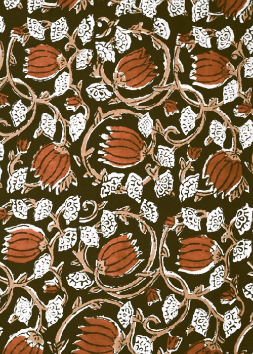 Bagru hand-block printed cotton fabric with traditional Rajasthani floral motifs – perfect for cushions, home décor, and artisan-crafted furnishings