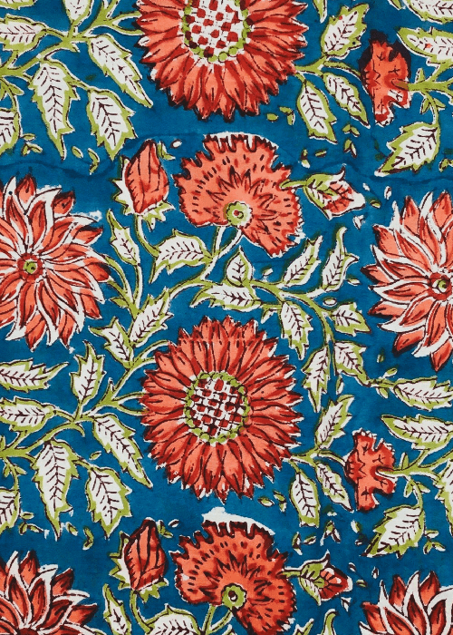 Bagru hand-block printed cotton fabric with traditional Rajasthani floral motifs – perfect for cushions, home décor, and artisan-crafted furnishings