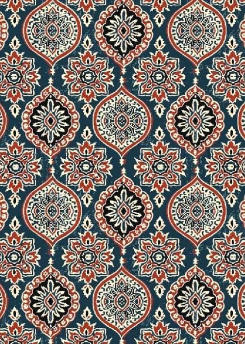 Ajrakh hand-block printed cotton fabric – traditional Rajasthani textile art ideal for cushions, home décor, and artisan-crafted furnishings