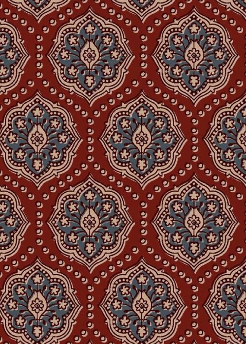Ajrakh hand-block printed cotton fabric – traditional Rajasthani textile art ideal for cushions, home décor, and artisan-crafted furnishings
