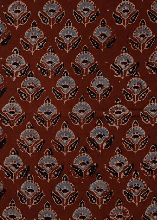 Ajrakh hand-block printed cotton fabric – traditional Rajasthani textile art ideal for cushions, home décor, and artisan-crafted furnishings