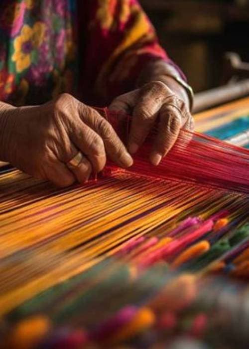 Handloom cotton fabric showcasing the subtle texture and craftsmanship of cloth woven by hand on a traditional loom.